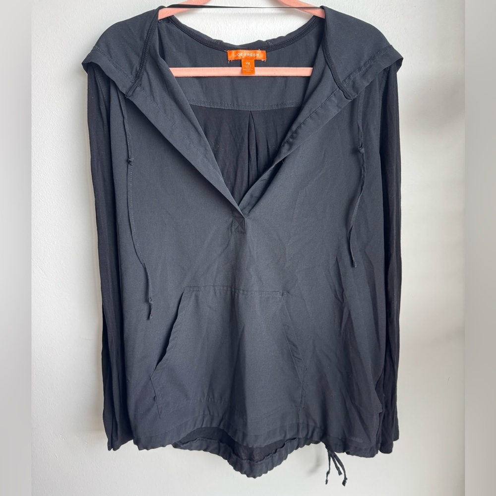 Joe Fresh Black Active Long Sleeve V Neck Breathable Hoodie Size Large